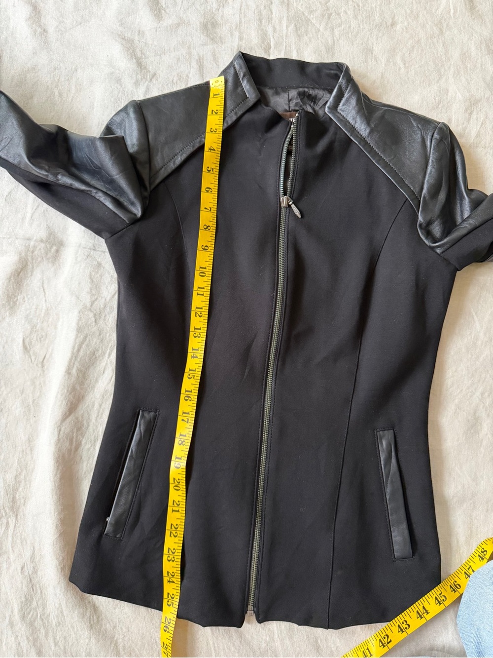Danier Black Zip-Up Jacket with Leather Sleeves - Picture 12 of 13